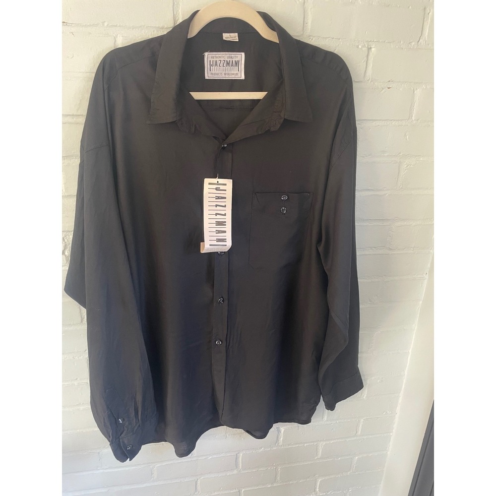 Jazzman Mens Black Long Sleeve‎ Button Up Shirt Size L 100% Rayon